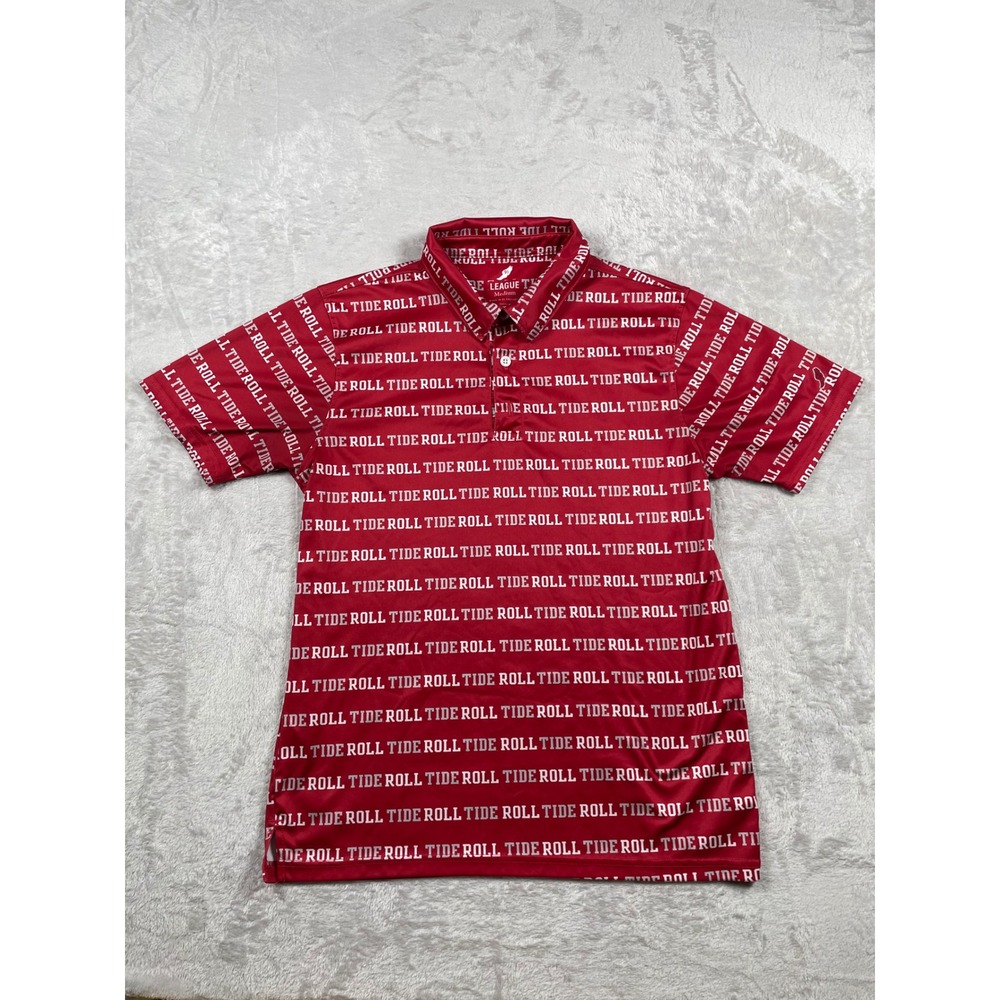League 91 Alabama Crimson Tide Roll Tide All Over Print Polo Shirt Mens Medium